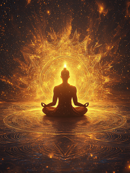 Meditative Figure in Golden Mandala
