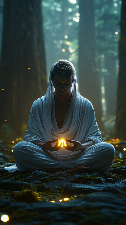 Meditative Figure In Mystical Forest