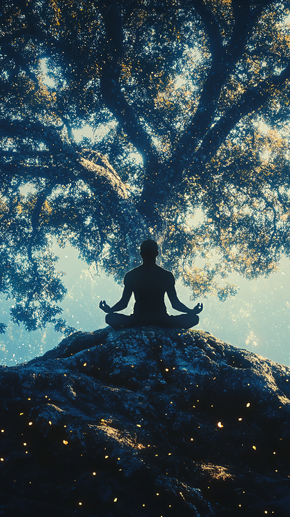 Meditative Figure Under a Giant Tree