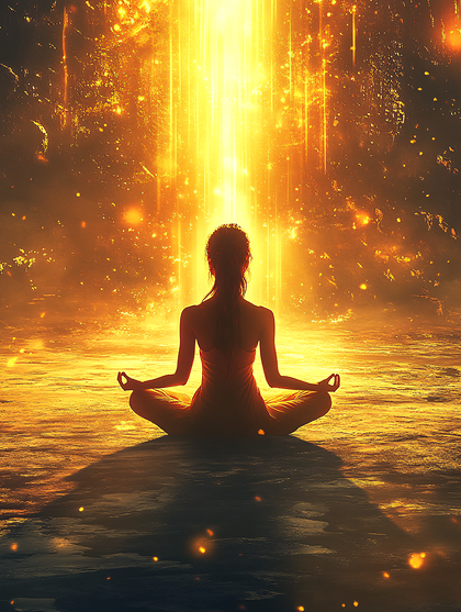 Meditative Figure Under a Golden Portal
