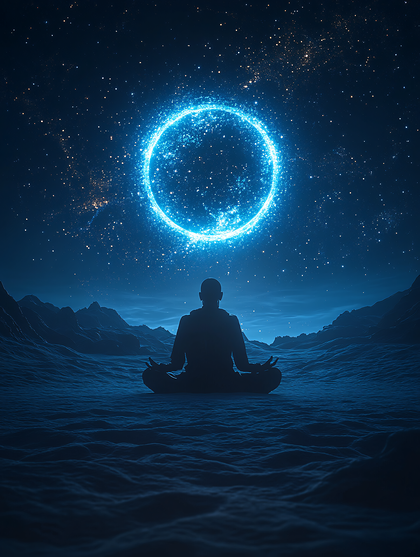 Meditative Figure Under Cosmic Ring