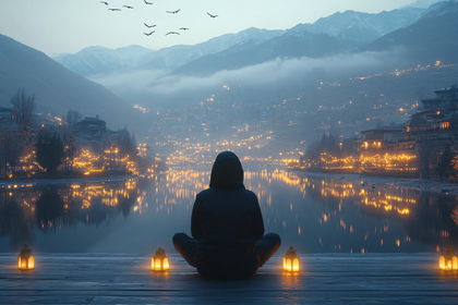 Meditative Reflection By The Lake At Dusk