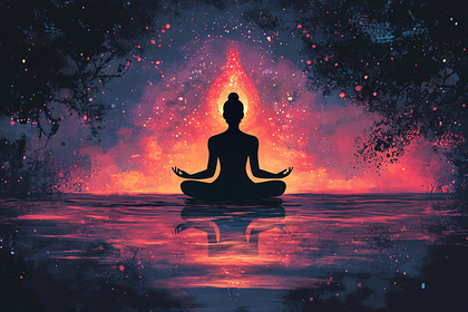 Meditative Silhouette By Water