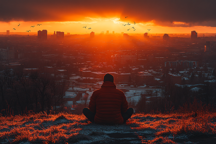 Meditative Sunrise Over City