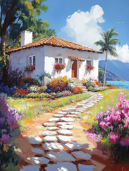 Mediterranean Villa with Blooming Garden Path