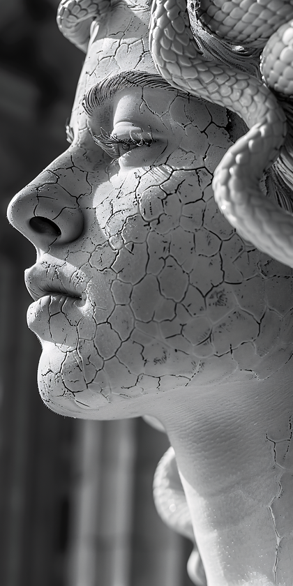 Cracked Stone Medusa Profile Art