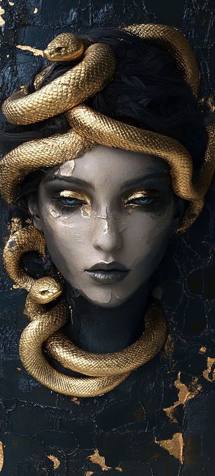 Striking Digital Art of Medusa with Golden Snakes
