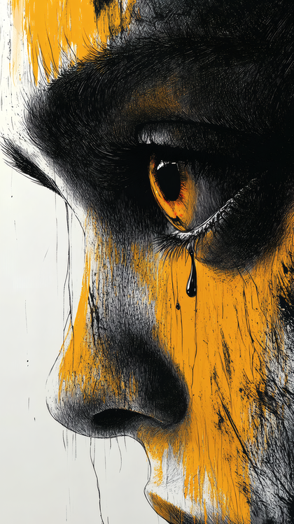 Melancholic Gaze With Golden Tears