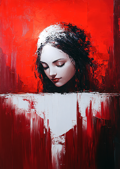 Melancholy Lady In Red