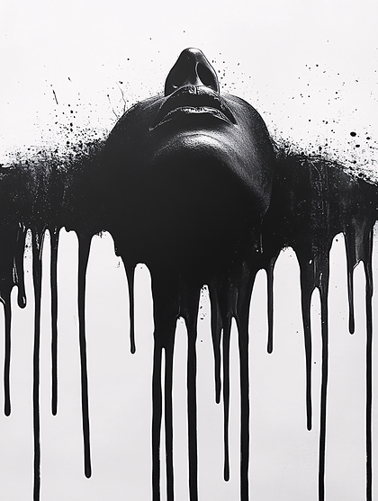 Melancholy Portrait with Dripping Black Paint