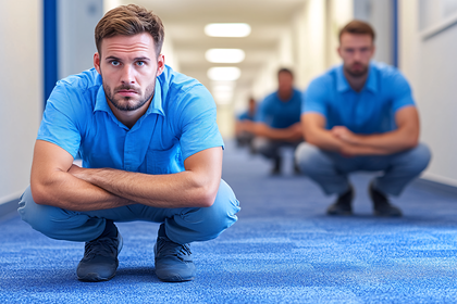 Men Crouching In Hallway
