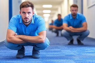 Men Crouching In Hallway