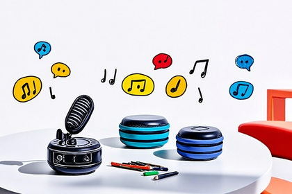Microphone and Speakers with Music Notes