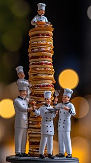 Miniature Chefs With Pancake Tower