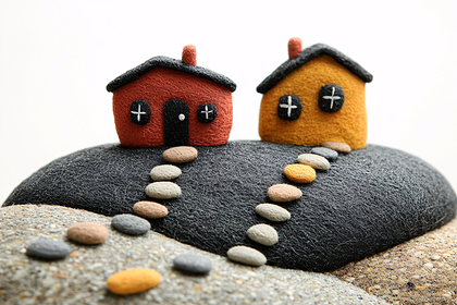 Miniature Houses on a Rock Formation