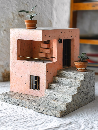 Miniature Pink House with Plants