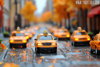 Miniature Taxi Lineup in Autumn