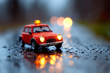 Miniature Taxi on Wet Surface