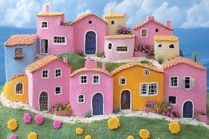 Miniature Village of Colorful Houses