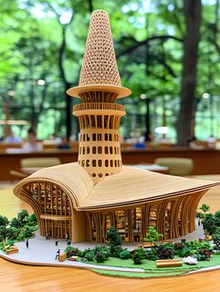 Miniature Wooden Architectural Model with Tower