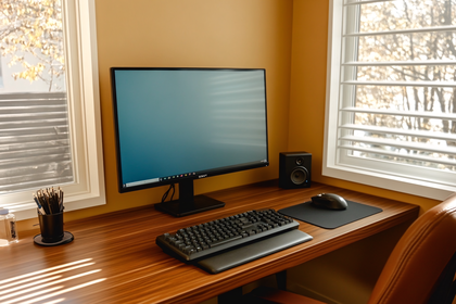 Minimalist Desk Setup With Computer