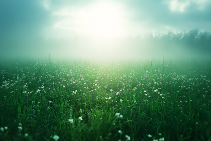 Misty Meadow of White Flowers