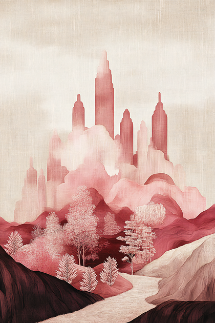 Misty Mountain Cityscape