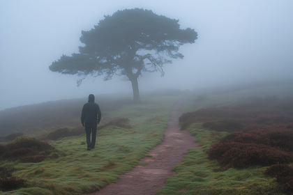 Misty Path with Solitary Figure
