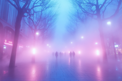 Misty Urban Street at Night
