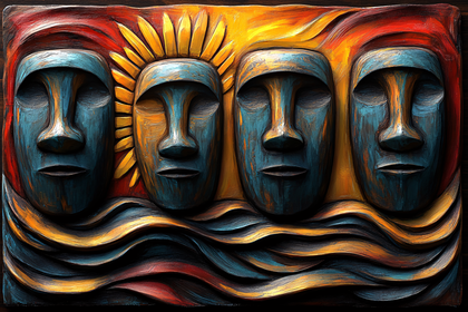 Moai Faces with Sun Halo