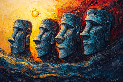 Moai Heads Under Sun