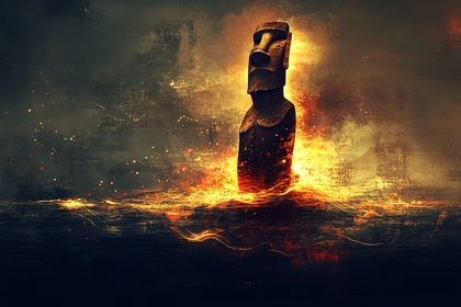 Moai Statue in Fiery Light