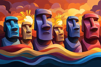 Moai Statues at Sunset