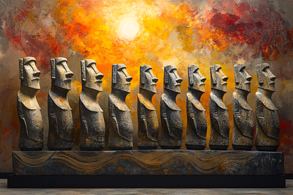 Moai Statues At Sunset