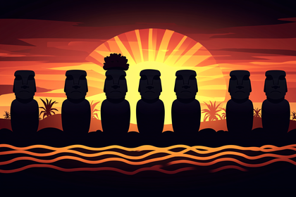 Moai Statues At Sunset