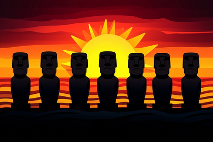 Moai Statues At Sunset
