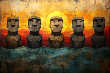 Moai Statues At Sunset