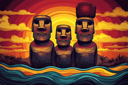 Moai Statues At Sunset