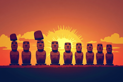 Moai Statues At Sunset