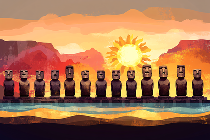Moai Statues at Sunset