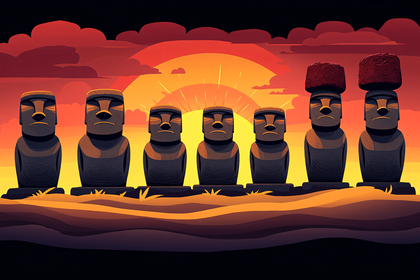 Moai Statues at Sunset
