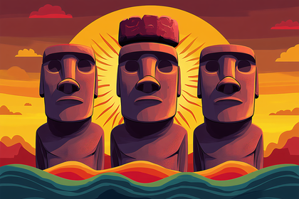 Moai Statues at Sunset