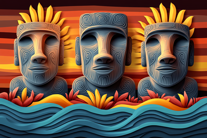Moai Statues In Blue Waves
