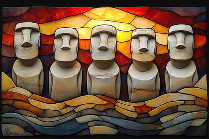 Moai Statues Mosaic Art