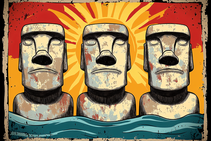 Moai Statues Retro Poster
