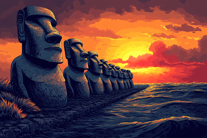 Moai Statues Sunset
