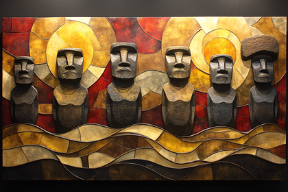 Moai Statues With Sunburst Background