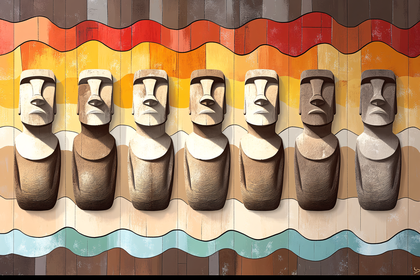 Moai Statues With Wavy Background
