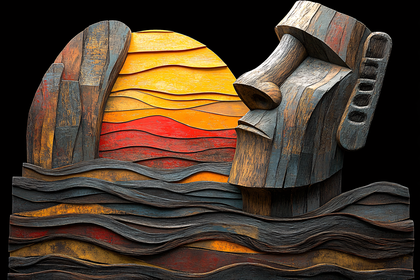 Moai Wooden Sculpture Sunset