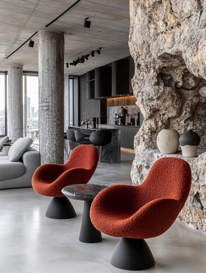 Modern Apartment Interior with Orange Armchairs